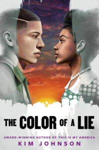 A young Black man and a young Black woman are standing facing each other. We see them in profile. Between them the sun is low in the sky.
