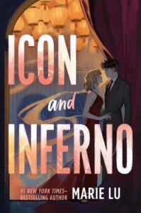 The title dominates this cover, but in the background, a young woman with shoulder length light colored hair is standing very close to a slightly taller young man with tousled dark short hair. He is in a suit and she is wearing a long dark red dress. 