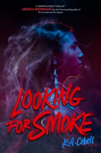 Dark cover showing the profile of a young Indigenous woman. She is wearing long hanging earrings and there is smoke swirling around her. The title is in red. 
