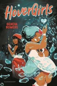 The title is at the top with stars and a heart around it that seem to be made of water in the air. There are two dark haired young women with a nighttime cityscape behind them. One has a red hat and skirt on and is holding a phone. The other has blue in her hair and a blue skirt under what seems like an apron. She has a red bow in her hair and looks like she made the heart our of liquid that is floating above her hand.