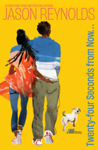 The background of the book cover Twenty-Four Seconds From Now... is bright yellow. There is a Black couple walking away from the viewer. He has his arm around her shoulders and she has her hand across his back in his right pocket. She has many long braids and he has short hair.