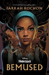 A young Black woman is centered. She has a turquoise head band and her hair is flowing upward. There are four other women on a smaller scale in front of her. They're all wearing long, thin, light colored dresses or toga like apparel. There is a huge decorated vase or urn behind the main person. 