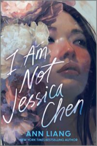 A painterly style cover with large pink and white roses at the left of the cover and a young girl staring off to the right on the right side. She has dark eyes and hair and her light skinned cheek and nose have a blush. 