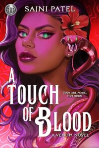 A young woman with glowing green eyes and a hibiscus behind here ear is featured on this cover. There is a snake rising up from behind her neck under her long dark hair.