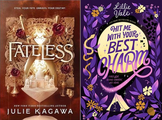 Collage of the book covers for FATELESS and HIT ME WITH YOUR BEST CHARM.