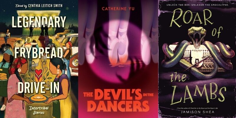 Collage of the book covers for LEGENDARY FRYBREAD DRIVE-IN, THE DEVIL'S IN THE DANCERS, and ROAR OF THE LAMBS.