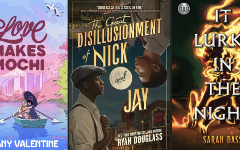Three book covers. Love makes mochi, the great disillusionment of nick and jay, and it lurks in the night. Each is also found in the post and more details are provided.