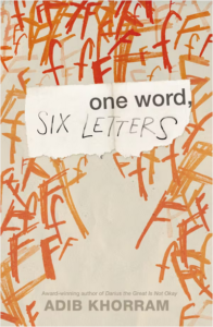 Cover for One Word, Six Letters. The background is filled with lowercase and capital f's, all handwritten, in various shades of orange and red. "One word" is in a typed font and all lowercase, but "six letters" is handwritten and in all caps. The title looks like it was written on a torn piece of paper.