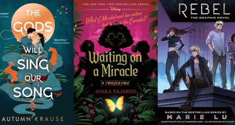Collage of the book covers for The Gods Will Sing Our Song, Waiting on a Miracle, and Rebel: The Graphic Novel.