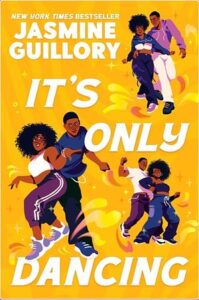 Book cover of It's Only Dancing features a couple in three different poses. In the top right corner they are next to each other. In the bottom left, she is to the left with her back to him. In the bottom right, she is to the right with her back to him.