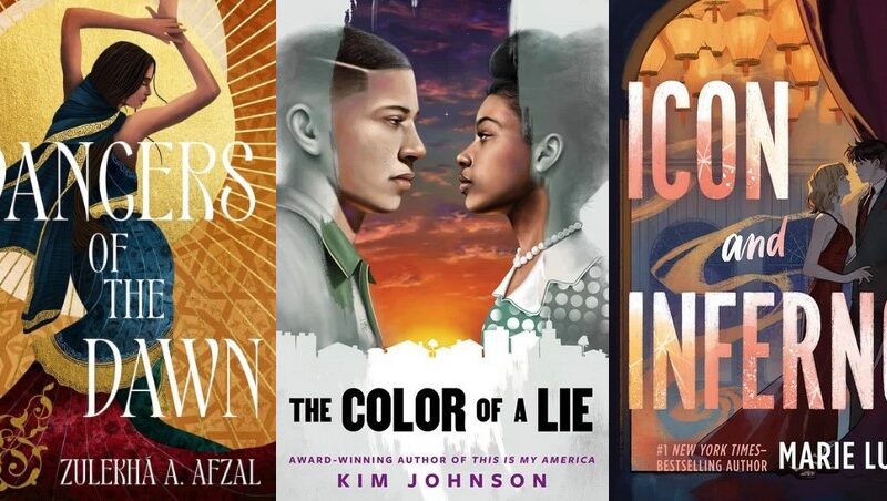 Collage of the book covers for Dancers of the Dawn, The Color of a Lie, and Icon and Inferno. All covers are described separately in the post.