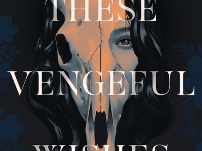 An animal skull is at the center of the book cover. On the right side of the skull, the hole for the eye is missing, but instead, there is a portion of a young woman's face. Her eye stares out and there is dark hair coing out over the top. A tag line says secrets are sweet, but revenge is sweeter....