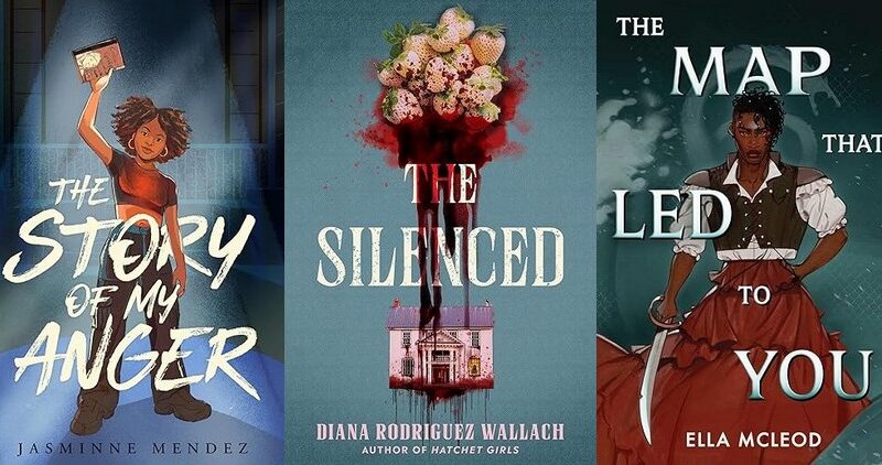 A collage of the covers for THE STORY OF MY ANGER, THE SILENCED, and THE MAP THAT LED TO YOU.